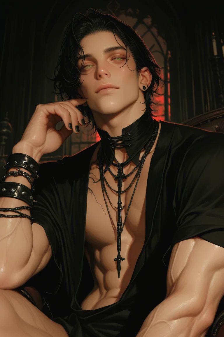 1boy,11 only、(Man's :2),(bobhair:1.5)、A dark-haired、Upper body naked、tattooed、collar,arms folded、Casino,Luxurious chandeliers、beautiful  lighting、hightquality、masutepiece,8K,hight resolution、