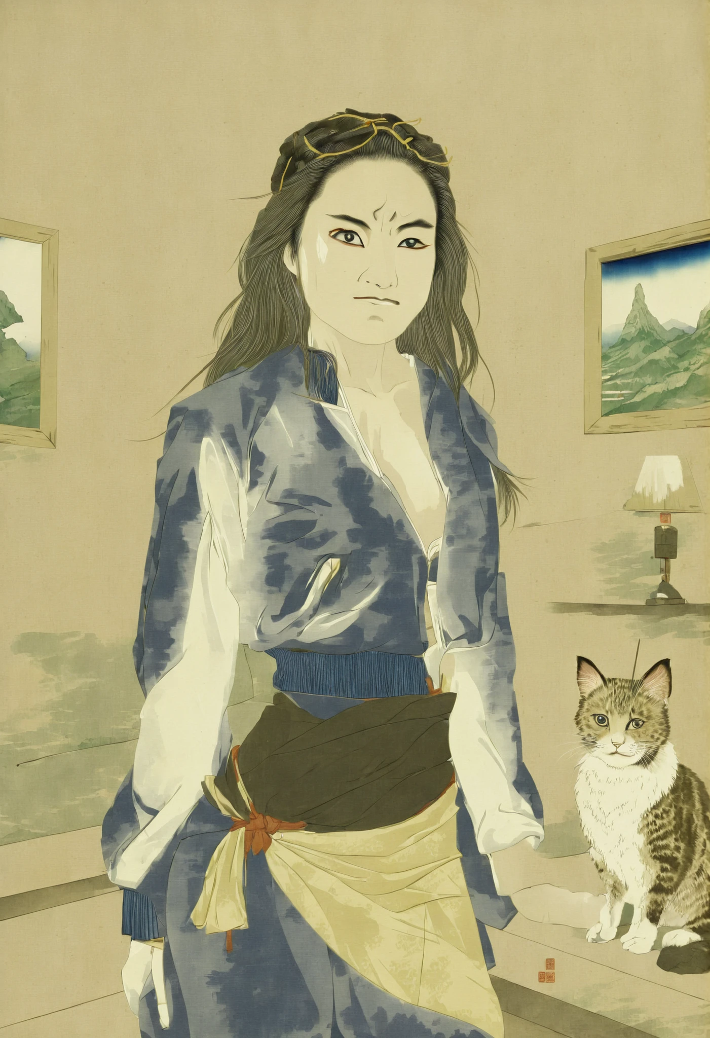 masterpiece, best quality, ukiyo-e:1.2, in hokusai style, a beautiful 20s russian model, ultra detailed face