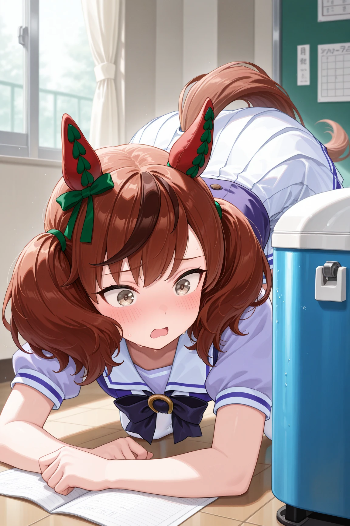 score_9, score_8_up, score_7_up, source_アニメ, masterpiece, rating_safe, 1girl, 独奏, (hinata), one side up, blue dress, white sailor collar, white long sleeves, red bow, blush, indoors, looking at viewer, full body leaning forward, skirt open、cute、blush、Watery eye、Sex、Creampie、vaginal penis, missionary, saliva trail, (orgasm), Drooling pulls a thread、(Semen overflowing)、Cum String、(A lot of semen)、Anime H、Anime Images, (Violent Rape)、Trembling、1boy, intercourse with a man, Insert the big penis、((uterus at viewer penis inserted into pussy from cross section looking through))