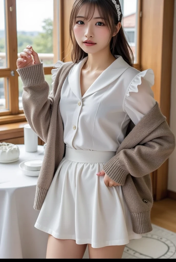 nogizaka_custom, ((1 girl, Elegant posture)), Natural leg proportions, Sexy beautiful legs, correct, 解剖学correct, Visible cleavage, masterpiece, (best quality, high resolution, masterpiece:1.2), Extremely detailed, (Practical, photoPractical, photo-Practical:1.37), Official Art, CG, 解剖学上correct, Random Scenes, Random shooting angle, Movie, photography, Intricate background, Soft lighting, Subtle shadows, Vibrant colors, Expressive eyes, Beautiful, high class boutique, Ambience, A moment of honesty, Natural expression, Detailed texture, Fine details, Refined and elegant, Exquisite style, Artistic Composition, Beautifully presented.
