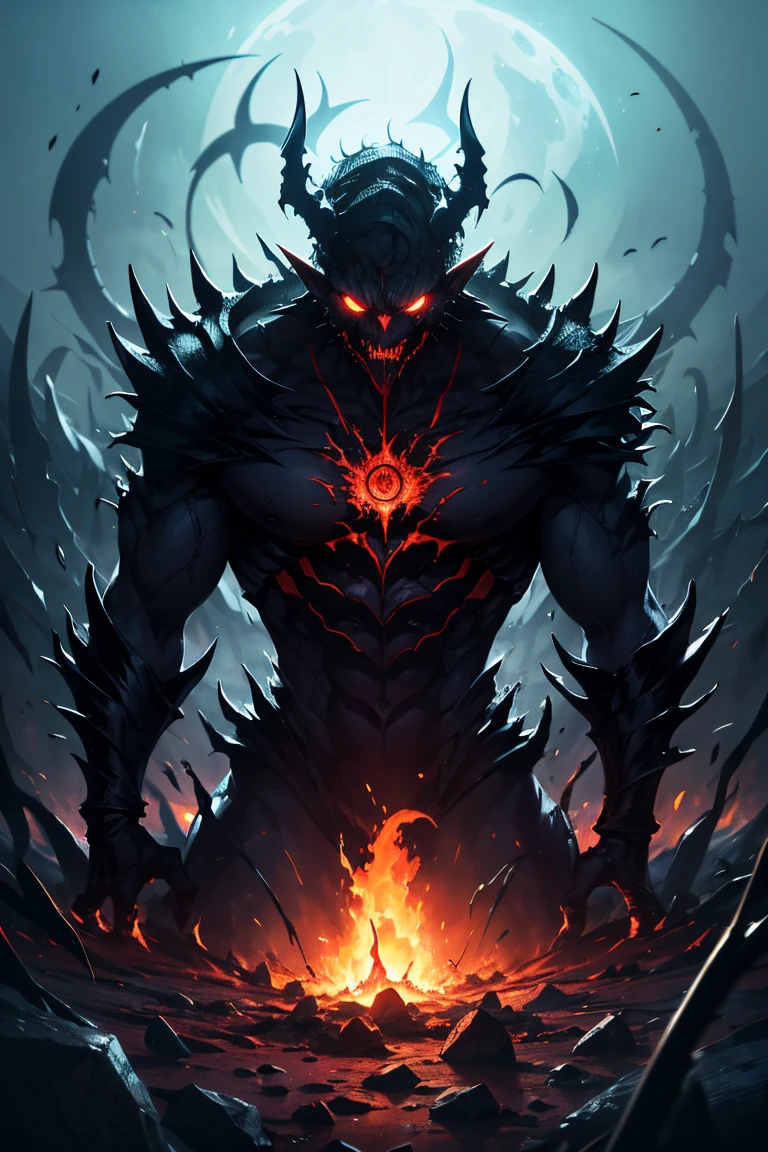amle Demon lord red glowing eyes head only no background
