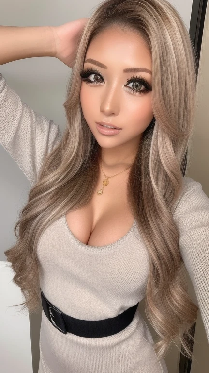 ((One female)),(Accurate human body),((Sexy Bikini)), ((Breast emphasis)), ((Full body image)),((Very large breasts)), ((Functional)), (woman with tanned skin),(Kissing Face)、Gal-style makeup、Gal-style dense shadow eyeliner、(Long eyelashes)、(Gal Style)、Glossy skin(((Highest quality))),(Blunt bangs,Light Hair Color),eggGAL,Little devil ageha、Huge saggy breasts、Very detailed、Street in front of Tokyo Station、Extremely fine eyebrows