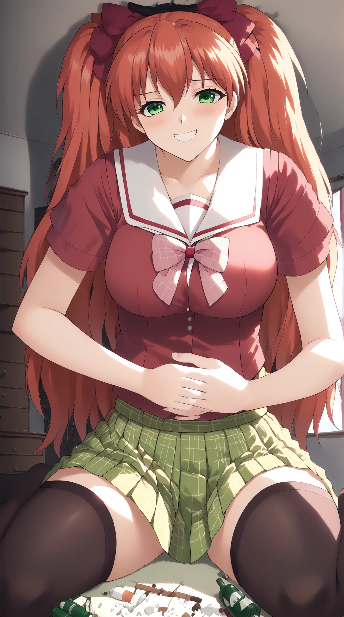<lora:Nogiwa_Miho:0.8>NogiwaMiho, 1girl, soro, green_eyes, orange_hair, long_hair, under_body, large_breasts,
nsfw, anime style, best quality, high resolution, maid, fril skirt, indoors, cafe, skirt lift, white panties, (blush:1.2), >:(, hairband, Beautiful face, from below, garter belt,
masterpiece, high quality, very_high_resolution, large_filesize, full color,
