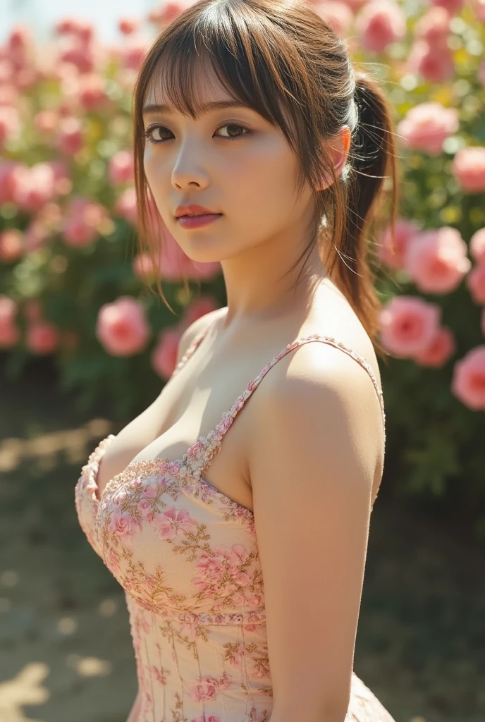 ( Close Up),RAW, Best quality, high resolution, masterpiece: 1.3), beautiful Malay woman,Masterpiece, perfect fit body, (big breast),big gorgeous eyes, Soft smile,thick thighs, beutifull face,woman wearing a pink Off-Shoulder Dress sitting in front of a waterwall, sakimichan, romantic dress, flowery dress, lady with glowing flowers dress, frock, flower dress, wearing pink floral gown, wearing a long flowery dress, dress, feminine girly dress, summer dress, floral art novuea dress, vintage dress, chiffon, soft silk dress,Excellent lighting, Bright colors, Clean lines