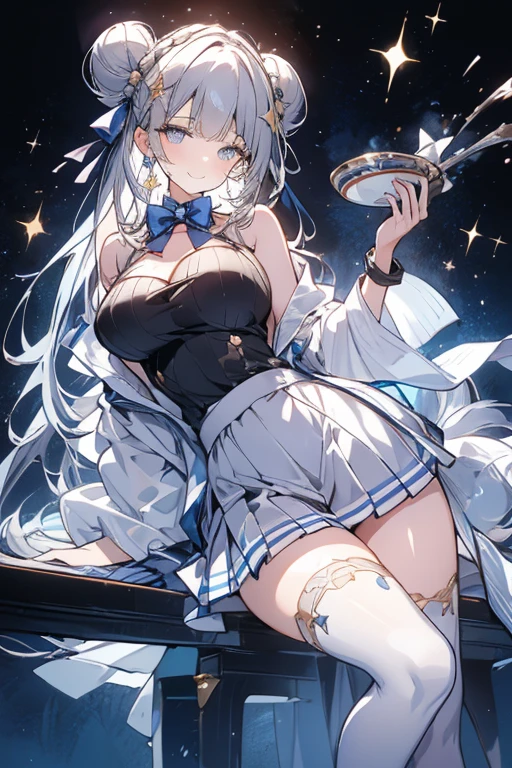 (MASTERPIECE), (Best Quality), (Ultra Detail), Official Art, One Girl, Silver-haired Loli, Petite Little Girl, White and Gold Swimsuit, Off Shoulder, Small, Small, Small, Cleavage, Underboob, Thigh Focus, Navel Out, Beach, Card Illustration, Wallpaper