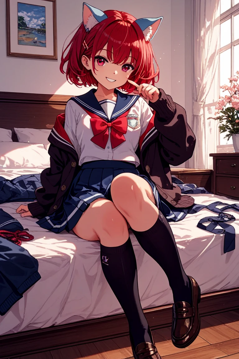 8ｋ,Highest quality,masterpiece, Sharp focus,high school girl，，Red hair，Lewd，Sailor suit，