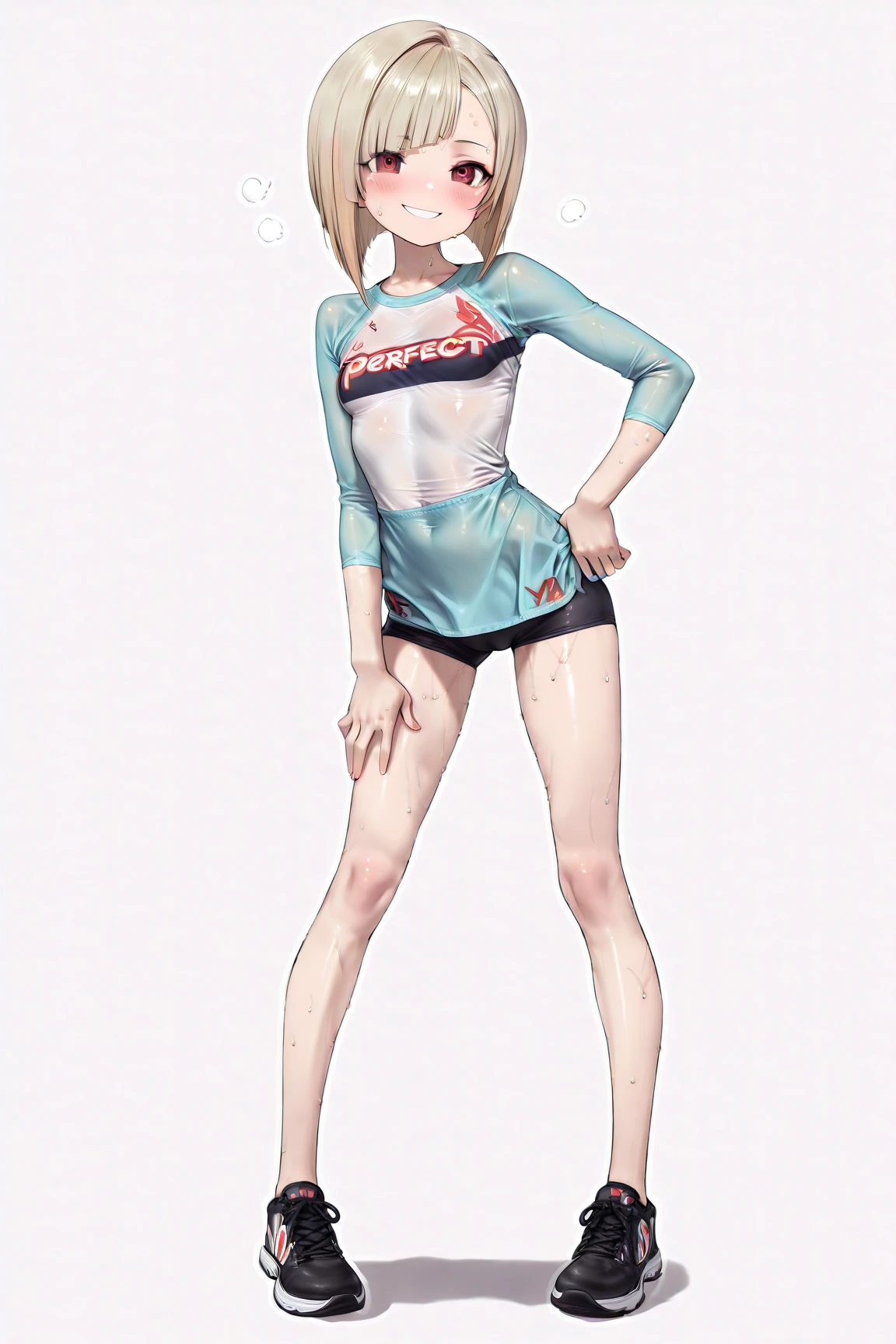 ((masterpiece)),(((highest quality))),((Character design sheet)),Thin thighs,Long legs,It's not a big deal ,Wearing a marathon uniform and marathon shoes