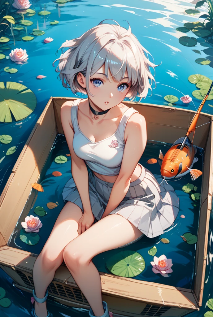 ride a rubber boat,(masterpiece,Highest Quality),child,(A dark-haired),Delicate body