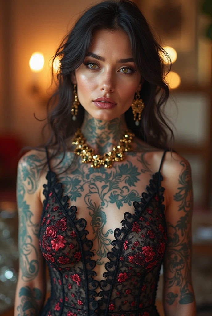 secretary nude, busty, sucking cock, sperm on face, colourful body tattoes, pierced nipples, shaved pussy, covered in cum