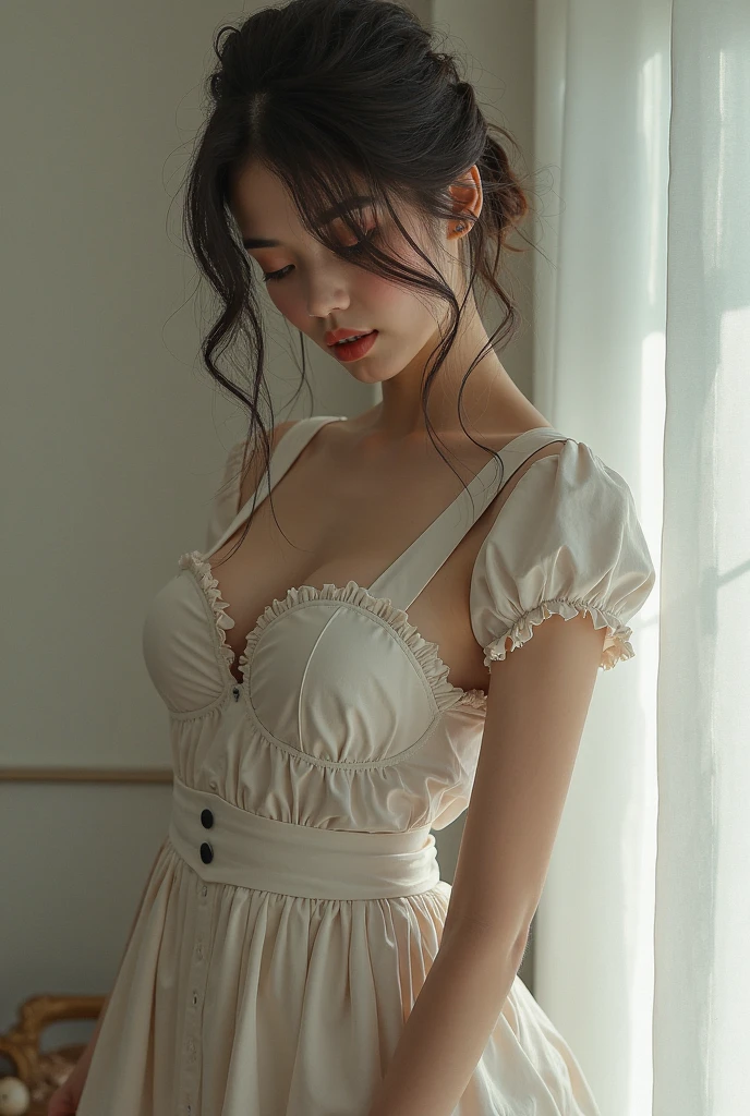 masterpiece, best quality, very detailed, (realistic, photo realistic:1.2), high resolution, RAW photos, 8k, Break NSFW, throw, (hetero:1.1), (Perfect intense sex, evangelist, It must be a penis in question:1.1)asian girl, 1, (Open your mouth sexy, Became proud:1.1), (blush:1.2), (maid uniform:1.3), orgasm, from above,( Perfect lie, behind the bed:1.3), (m bridge, spread your legs wide:1.1),