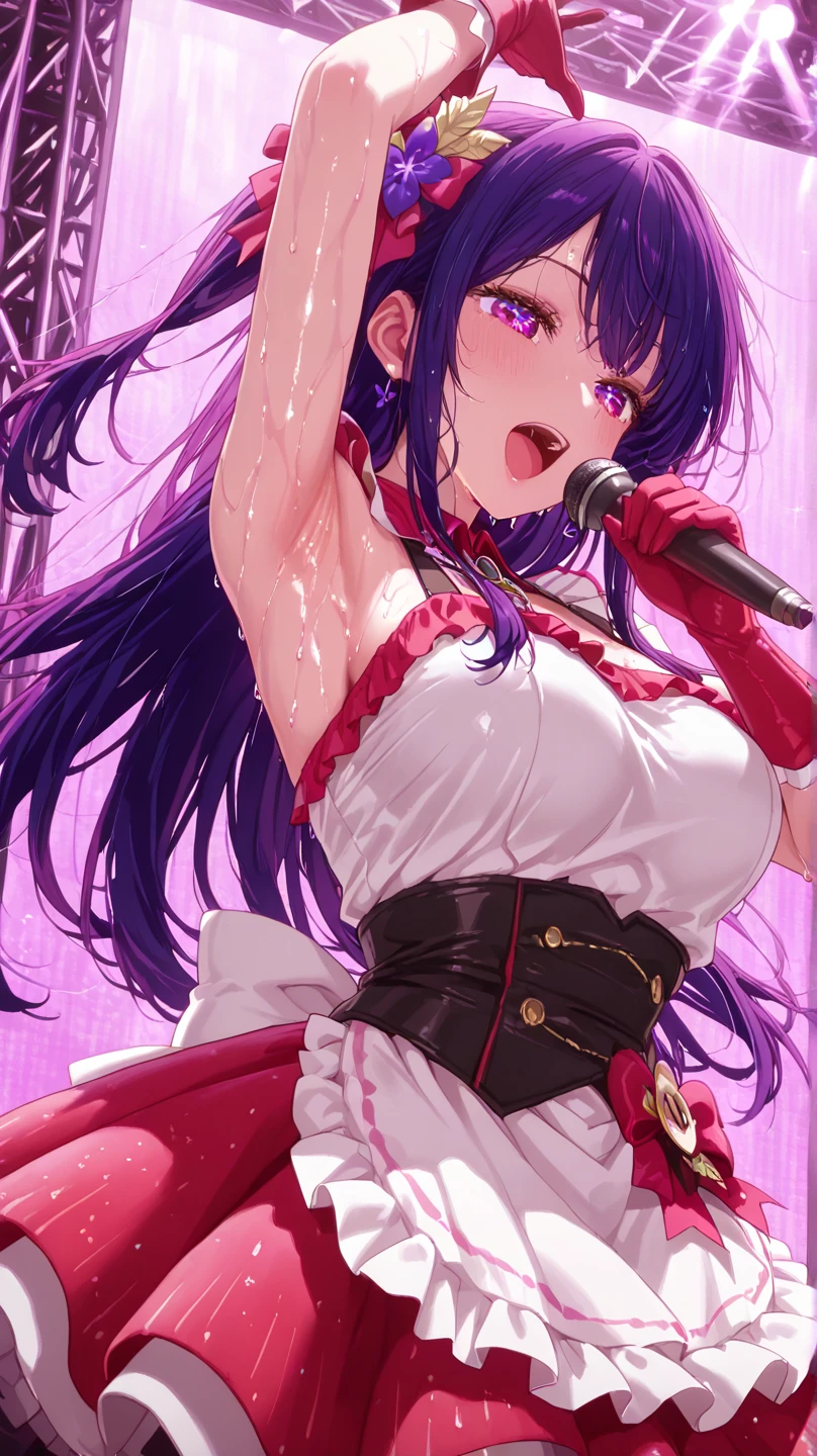 girl, Sweat, vapor, Center of chest, shy, Great hands, Looking at the audience, Cute Smile