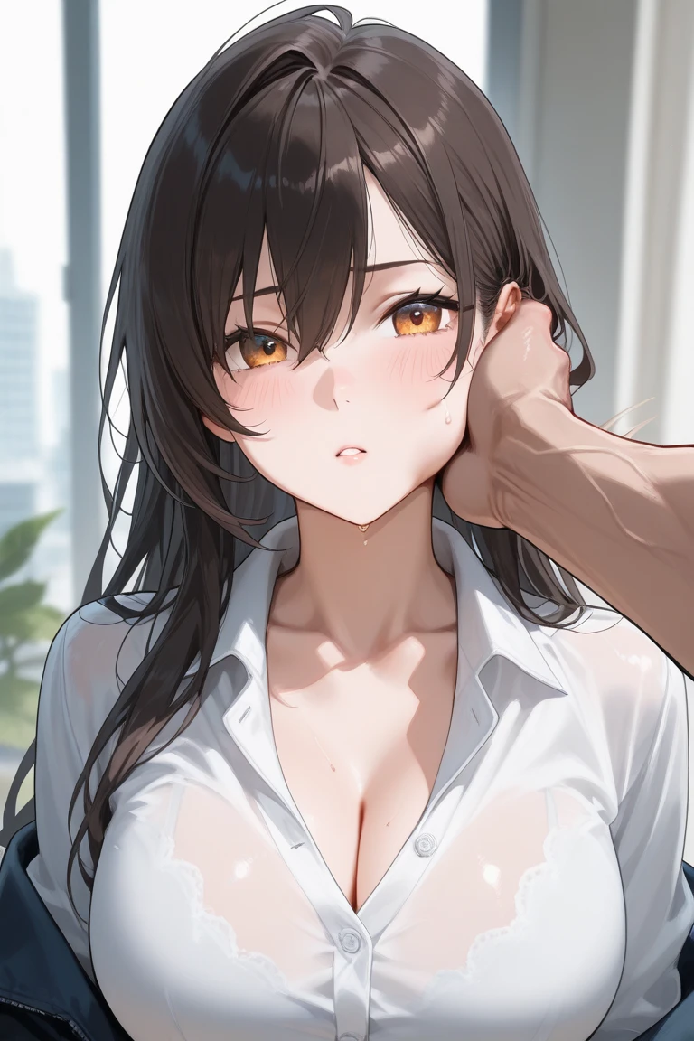 ((1boy penis fellatio)) 30years old house wife red eyes,black long heir,sobbing tears(cum on facial)virgin killer sweater.bare breasts,bukkake,