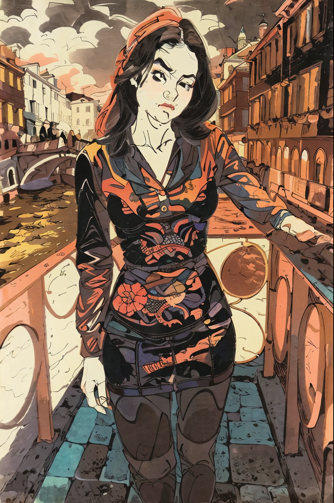 masterpiece, best quality, ukiyo-e:1.2, in hokusai style, a beautiful 20s russian model, ultra detailed face