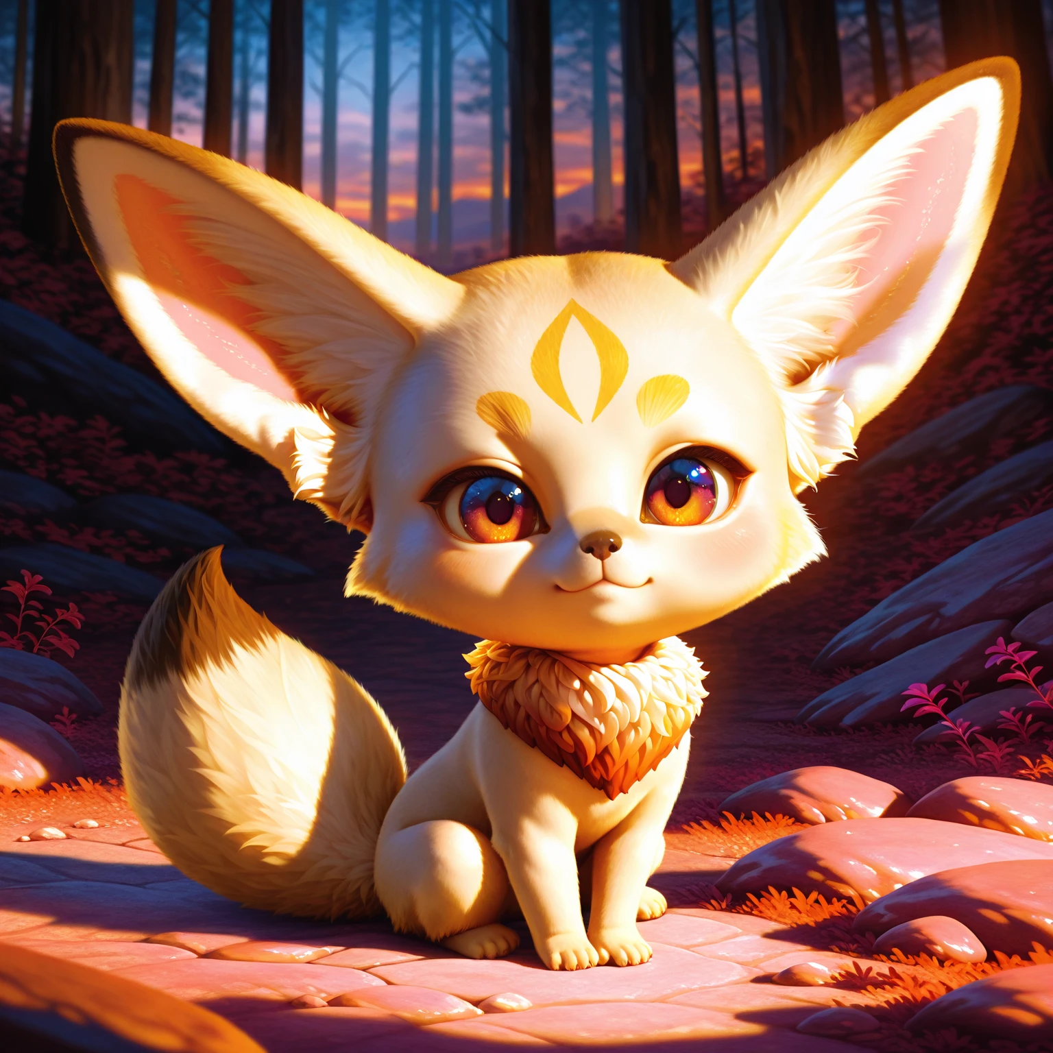 vxypwld style, cute vixy from palworld, big green eyes, beige and white fur, big fluffy tail, chest tuft, nsfw, canine pussy