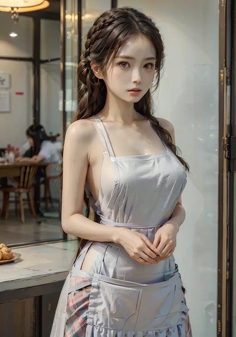8k、Enchanting girl, Very detailed,Audrey Hepburn, Exquisite decorative details 、Ultra-soft fabric apron、 Very intricate details 、 Realistic Light, Very intricate details 、 Realistic Light,apron,sideboob