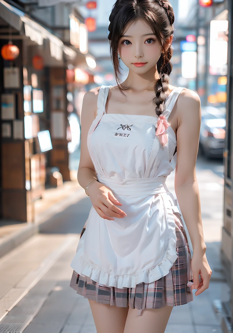 (((best quality))),(((ultra detailed))),(((masterpiece))),illustration,1girl,maid cafe,stunningly beautiful,slim,medium straight bob hair,bare back,towering hips,butt crack,deep captivating eyes,maid costume,see through lace apron,short hemline,bare arms,arms behind back,thighs,slender legs,pantyhose,graceful movements,confident charm,warm genuine smile,France cafe,delicious coffee pastries,warm inviting atmosphere,joyful eyes,Coffee Machine,upper body,from back