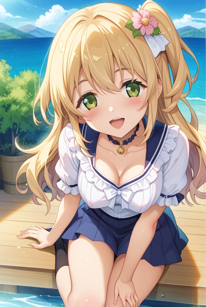 score_9, score_8_superior, score_7_superior, sauce_anime,
evaluation_Sensitive, Sexually suggestive,
One person, alone, cool, Joyful, sexy,
Outdoor, Sunbeam,
Long Hair, Blonde, Hair Ribbon,Green Eyes, Small breasts,
Gold Micro Bikini, Showing off your crotch,下から見superiorげる,(Squat)
Detailed eyes, Eye Reflexes,