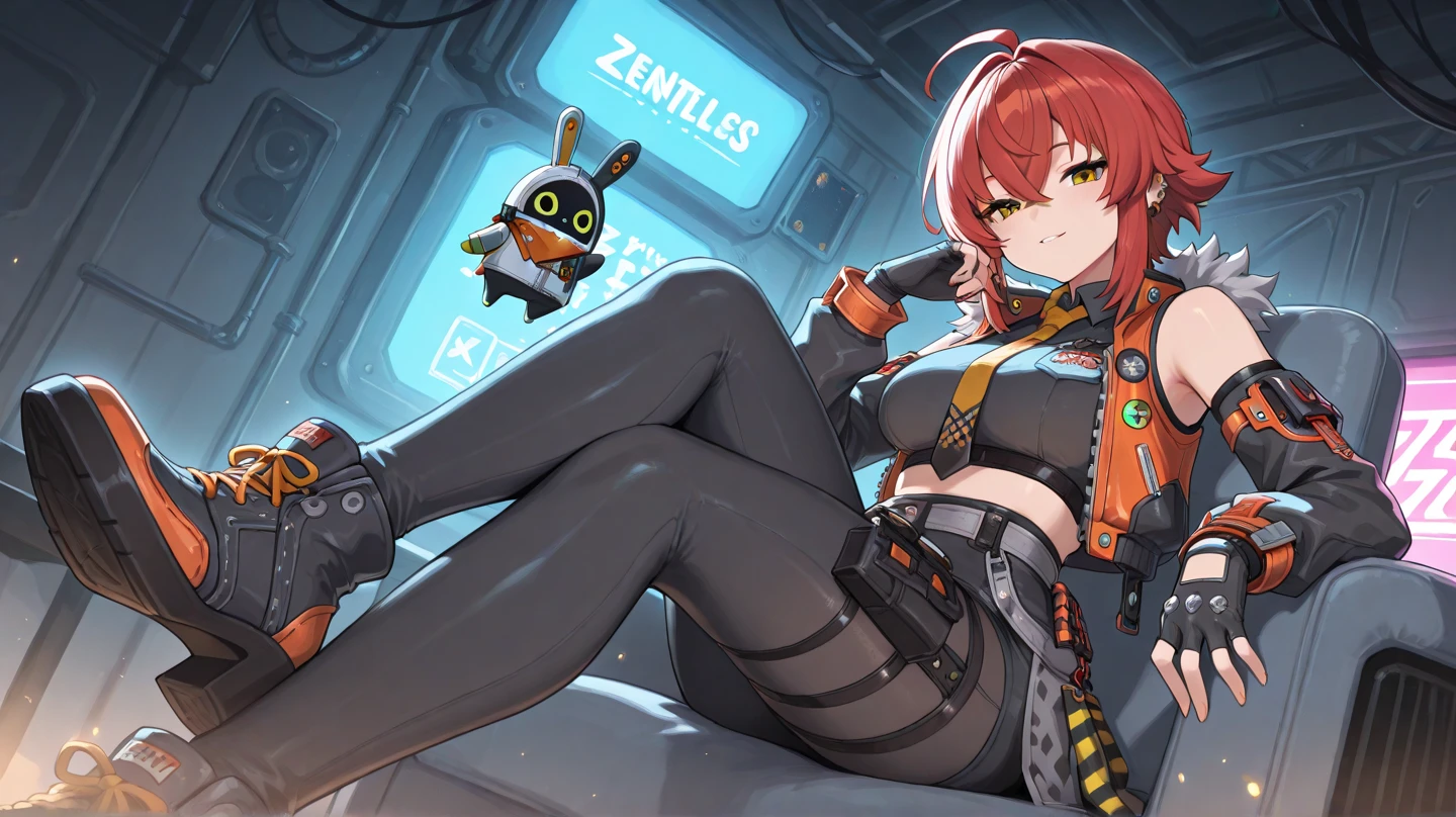 best quality, masterpiece, ultra high resolution, (medium breasts), big blue eyes, brown hair colored with blue and red, (red nose), white coat, medica, (multiple straps, buckle straps: 1,125), fish net socks, dynamic pose, beautiful, young, posing, short hair without bangs, looking at the viewer, professional lighting, physical rendering, hands on lips, arm up, hand on hip, thick legs, closed legs, collar, earrings, (see clothing), fish net socks, (Thepit Bimbo, shiny), sexy, bimbo, sportswear, (multiple handles: 1.1), in a lab, science stuff around