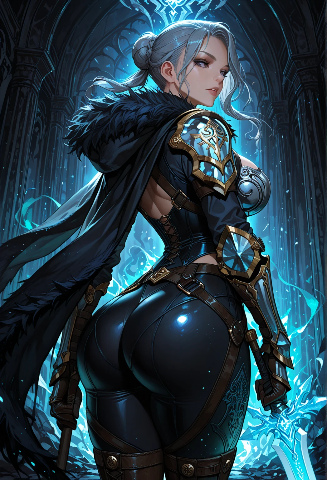 The artist who could bring this image to life is none other than Lisa Yuskavage. Her hypermaximalist style perfectly captures the intricate details of this female knight, while also giving a sense of the fantastical and otherworldly. 1girl, full body, white skin, beautiful face, hot pose, biggest breast, biggest thighs, biggest ass, perfect body, sexy body, looking back, back view, focus on viewer, 8k, god rays, high res, high quality, detailed face, masterpiece, nsfw no sensor!,