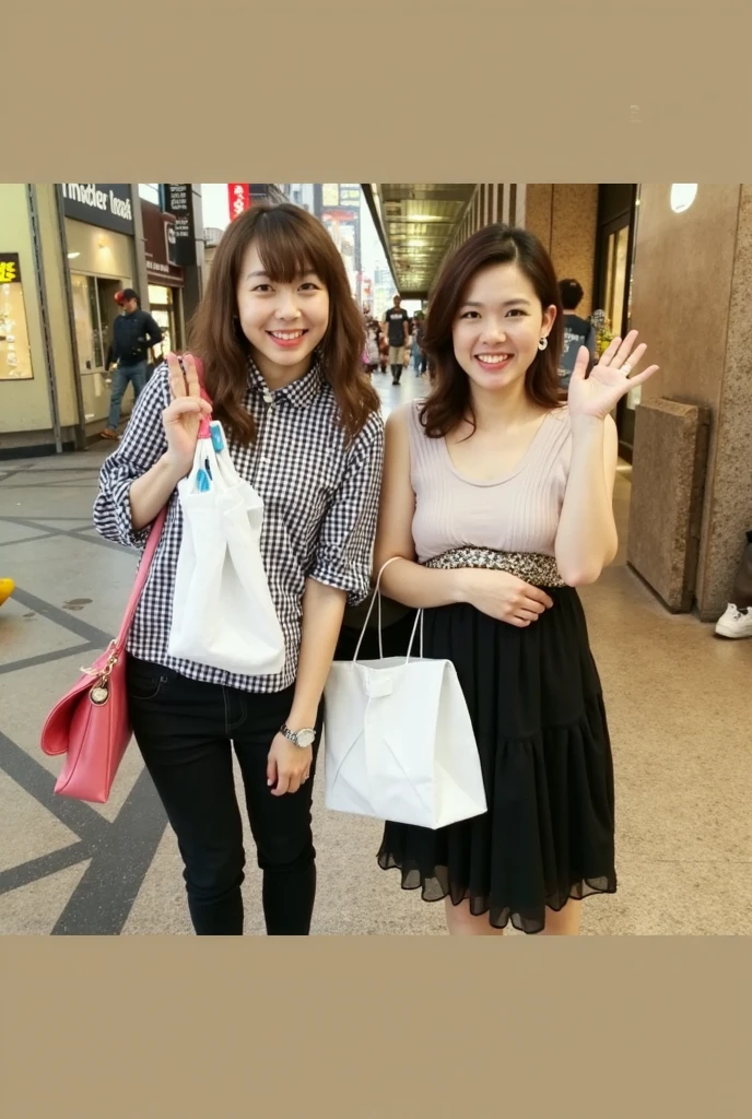 (Thai woman),((highponytail:1.3)),(forehead),(School Uniforms:1.5), (pink cardigan is fit body:1.4), ((long sleeve):1.3), (inner wear is white collared-shirt:1.3), (red plaid-pattern bow:1.3), (red plaid-pattern pleated skirt:1.3), ((dark-brown pantyhose, loafers):1.2), ((huge breasts:1.4)),(slim waist),(dark skin, tanned skin:1.5), (smile:1.5),(Tokyo street in the background:1.5), (cowboy shot:1.5),8k, UHD,