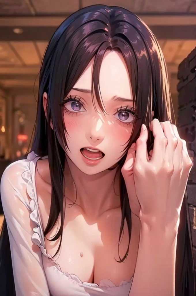 best quality, masterpiece, highly detailed,1girl, Boa Hancock, , (masterpiece:1.5), Detailed Photo, Smiling, Sexy, (8K, Best Quality: 1.4), (1girl), Beautiful Face, (anime realistic Face), (Black Hair, long Hair: 1.3), Beautiful Hairstyle, Realistic eyes, beautiful detail eyes, (white skin), beautiful skin, absurd, attractive, ultra high resolution, ultra realistic, high definition, golden ratio, (sexually aroused:1.5), Pinkish white skin, cool white light, sexy pose, Beautiful , white background, pink soft white light, Wear a black bodycon dress