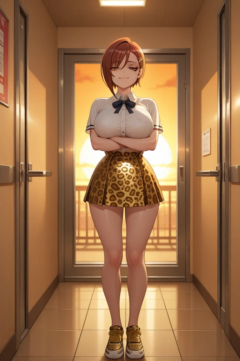 ((Full body):1.5), (STICKER), (solid outline:1.3), (NSFW:1.2), April O'neil, April O'neil wearing {((brown high heels, yellow jacket open, yellow short skirt, extremely tight body):1.2)}, has {bare breasts}, {extremely big breasts}, {full length view}, {she has brown hair, short, blue eyes}, she is looking at the viewer, {look of pure pleasure, fawn expression of pure pleasure}, {she is standing legs apart with her hands behind her head, posing erotic to the viewer}, {Background: simple sky}, 16k, high quality, high detail, UHD,EnvyMix