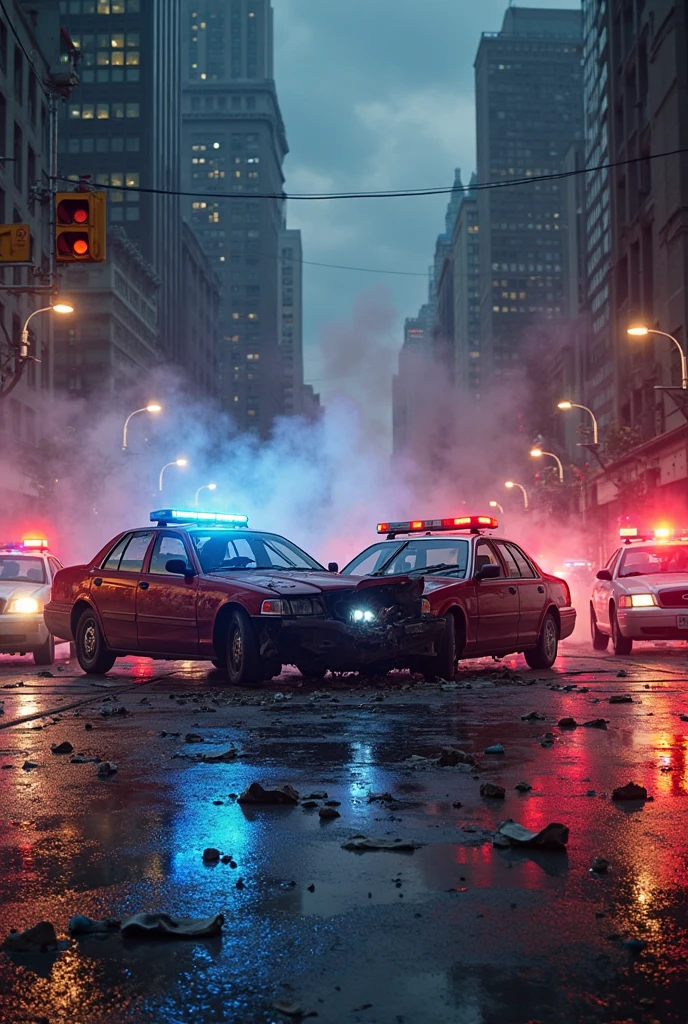 (((cinematically-realistic-perfect))) (movie-action-scene, police-chase, night, colorful-lights, reflections, advertisement, people watching the scene)