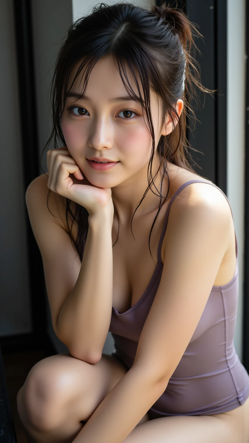 On the shores of the lake、((Camisole dress))、depth of fields,Real Light,Ray traching,OC Renderer,UE5 Renderer,Hyper-realistic,best qualtiy,8K,Works of masters,super-fine,Correct anatomy、Asian Women, (8K、RAW Photos、top-quality、masterpiece:1.2)、(realisitic、Photorealsitic:1.37)、25-years old、女の子1人、light brown hair、详细的脸、Detailed lips、detailedeyes、(huge-breasted:1.5)、broad shoulder、Below the knee、Alafed Women,