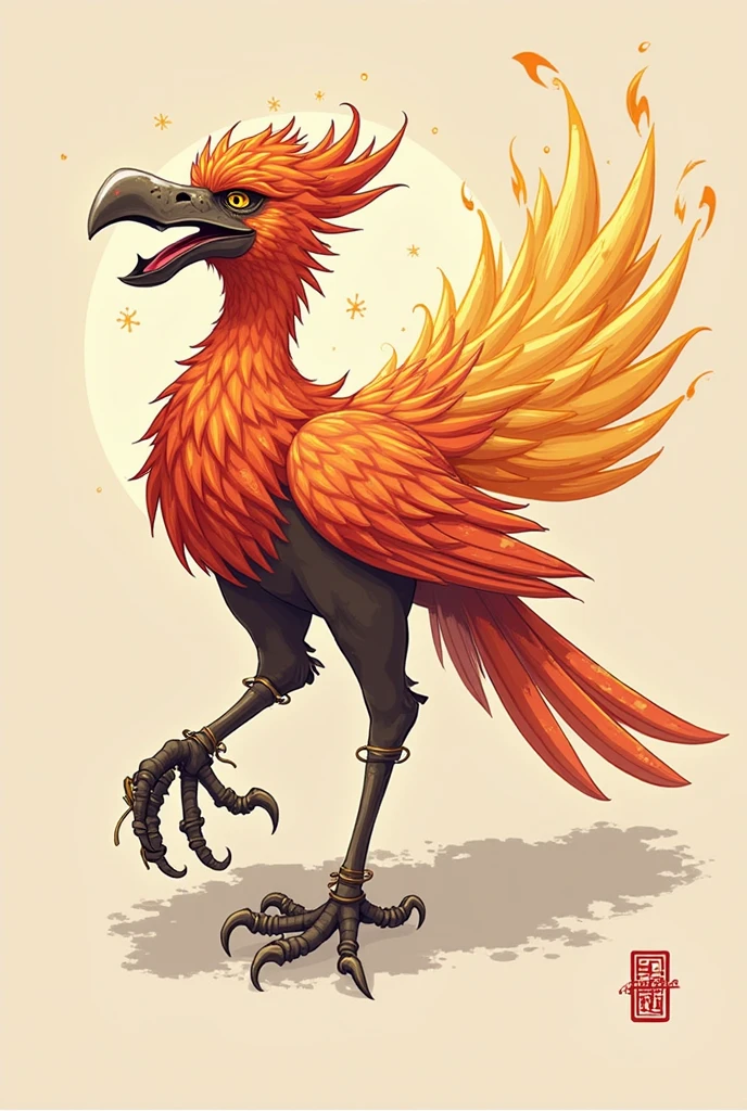 UM ANIMAL, UMA fenix , vetor pro, design completo, solid colours, sem sombras, design completo, Cores quentes, etiqueta, cores brilhantes, PENAS VERMELHO E LARANJA