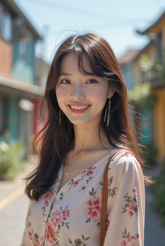 Perfect young female office worker,Chinese,HD,masterpiece,Black Hair,Long hair spread over shoulders,Off-shoulder,clavicle,Delicate face,Hydrating red lips,,Real People,( Shopping mall background:1.5),CG Rendering,16K, Blurred background, (full-body shot), Long-distance shooting,Look directly into the camera, Smile, Very detailed, wallpaper, Depth of Field, Movie Light, lens flare, Ray Tracing, live streaming , Smile, Don't show your hands,close up