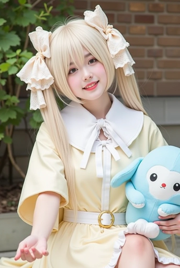loli, cleavage, middle school girl, smile, kawaii, alice in wonderland cosplay, wavyhai, Japan face, snappy bangs, whiteblondehair