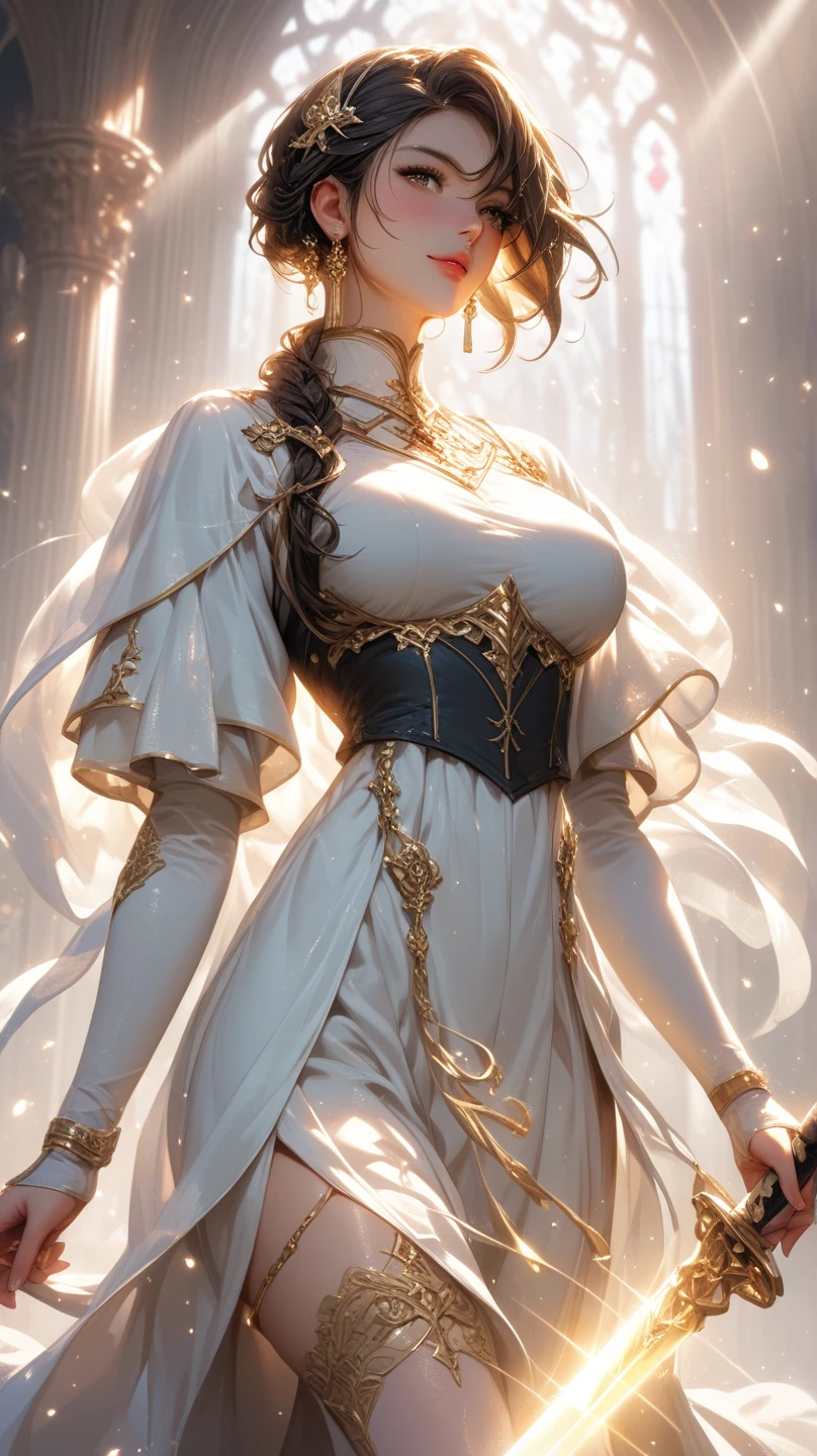 in the palace hall、A woman from the royal family in luxurious robes sits on the throne。She is surrounded by gold-decorated walls and light streaming in through large windows.、bracelet、choker、Upstyle your hair、Stiletto heels