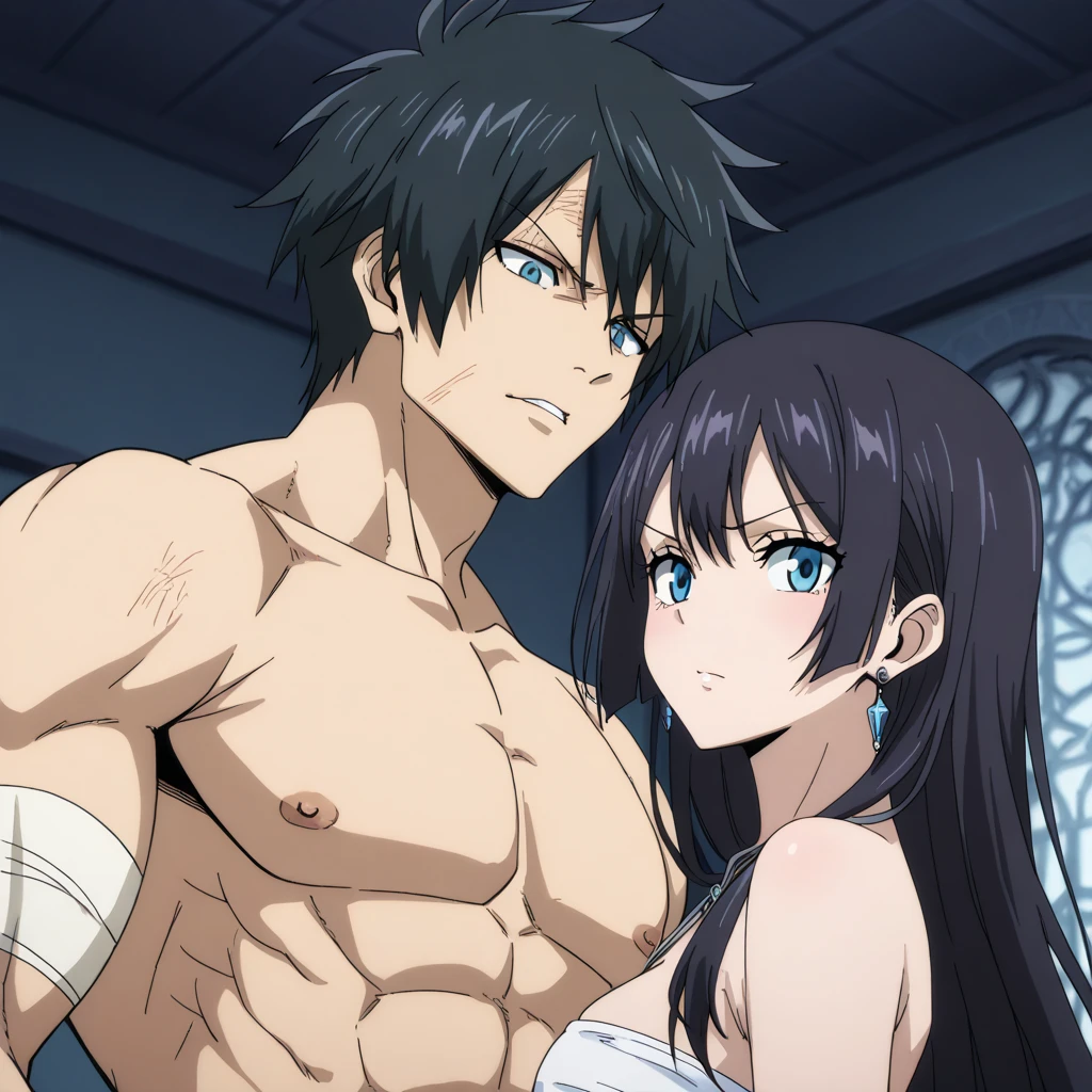 (anime styling) with a naughty smile, Asian, branco como a neve, brawny, androgynous, black mullet hair , (style anime) sexly, with an erect penis, hairless, HD, how much 