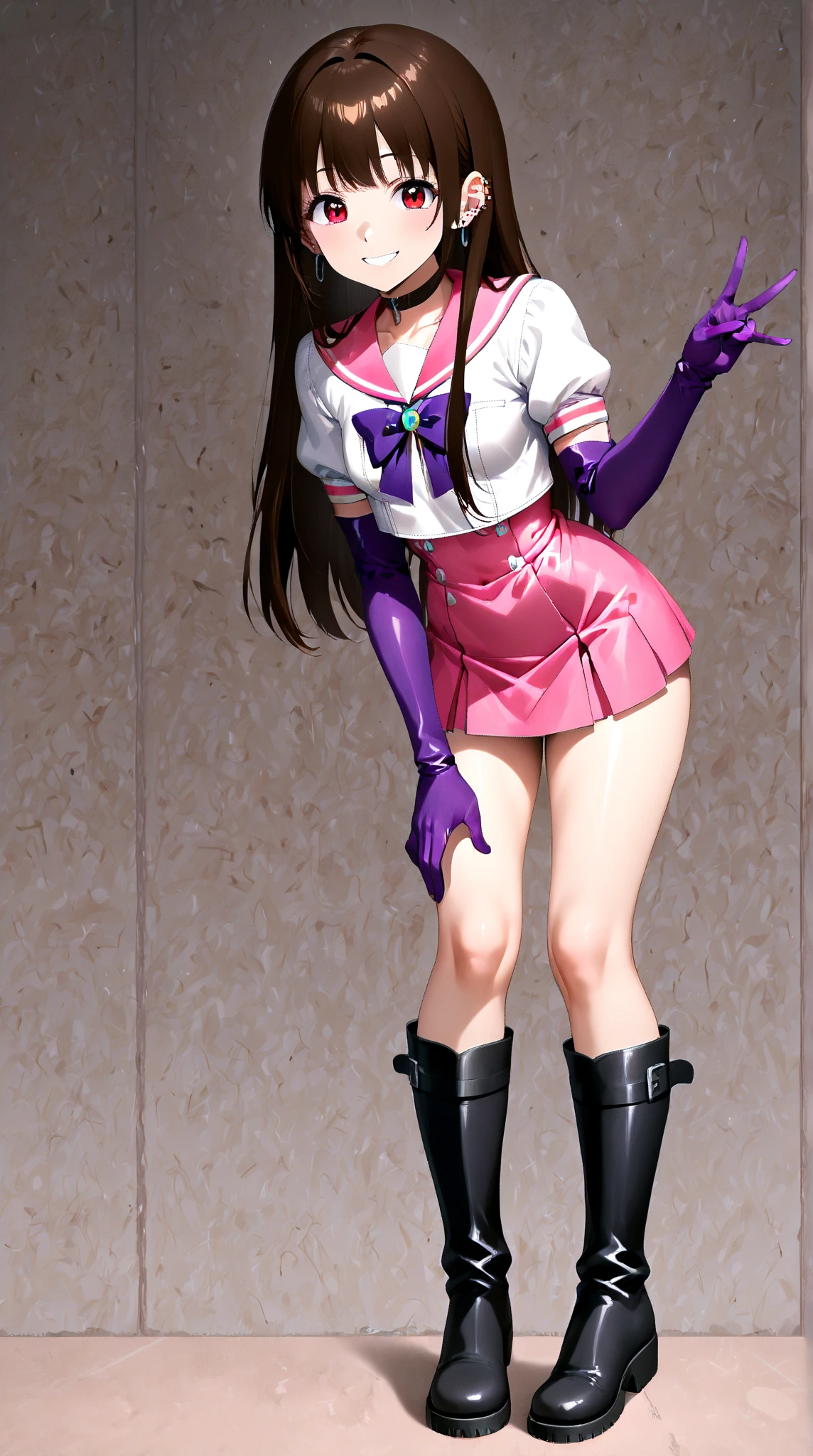 tmasterpiece，best qualtiy，A high resolution，1girll，独奏，Sailor Venus，Venus tight-fitting dress 1.2，white  panties，（Hair is scattered），（（Single horsetail）），gloves on the elbow，head gear，Green pleated conjoined，Pink bow，（Orange sailor collar），brown  hair，whitegloves，jewelry，耳Nipple Ring，ssmile，Background Meadow，with blue sky and white clouds，the sea，frontage，full bodyesbian，swell sea，Thin leg，White panties under the skirt，Panty group，Look at the ass