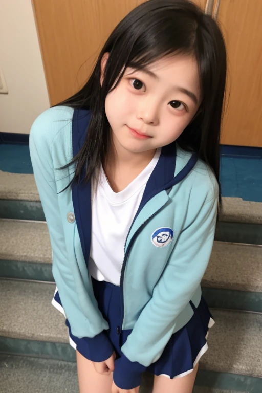 Photo of a beautiful Japanese  woman sitting on chair in class room,,after school,spread  legs ,Lift up your skirt and show your panties,