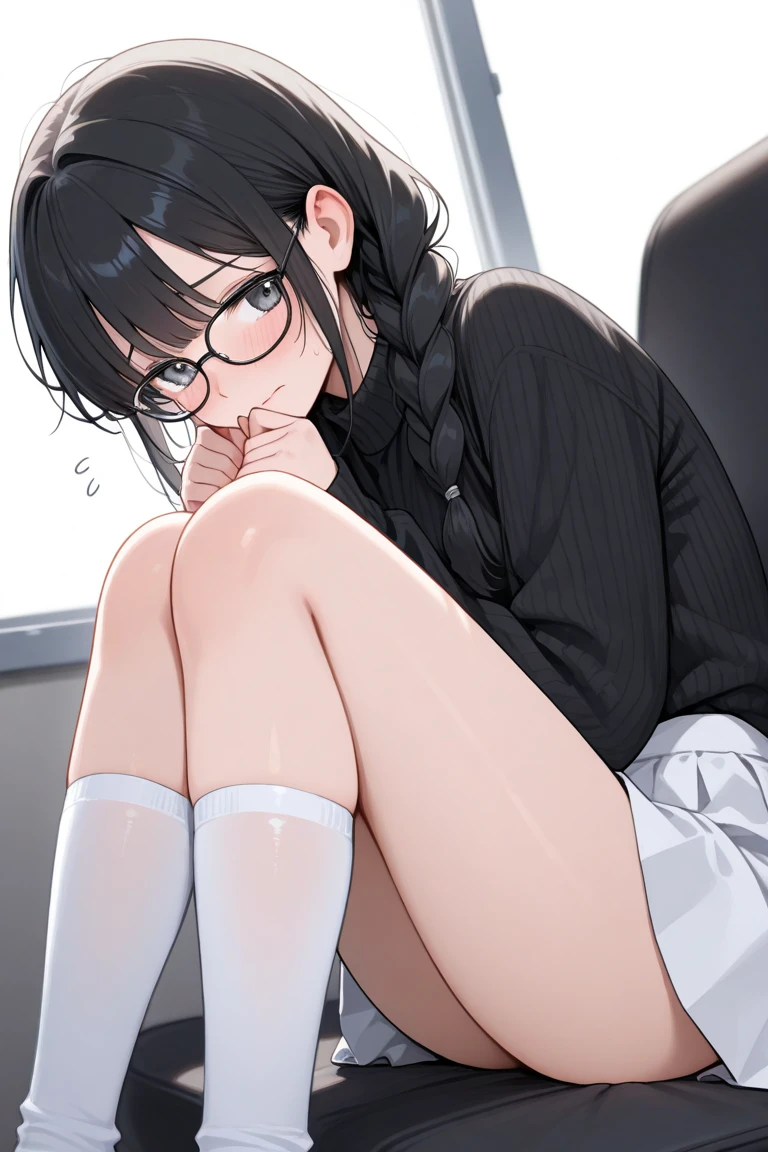 Anime girl with glasses sitting on toilet with toilet paper, beautiful anime girl squatting, the anime girl is crouching, a-1 pictures, with glasses, anime moe art style, at pixiv, siting on a toilet, Ecchi, with glasses on, guweiz, bespectacled, !!Wearing glasses!!, Kantai Collection Style, Chic