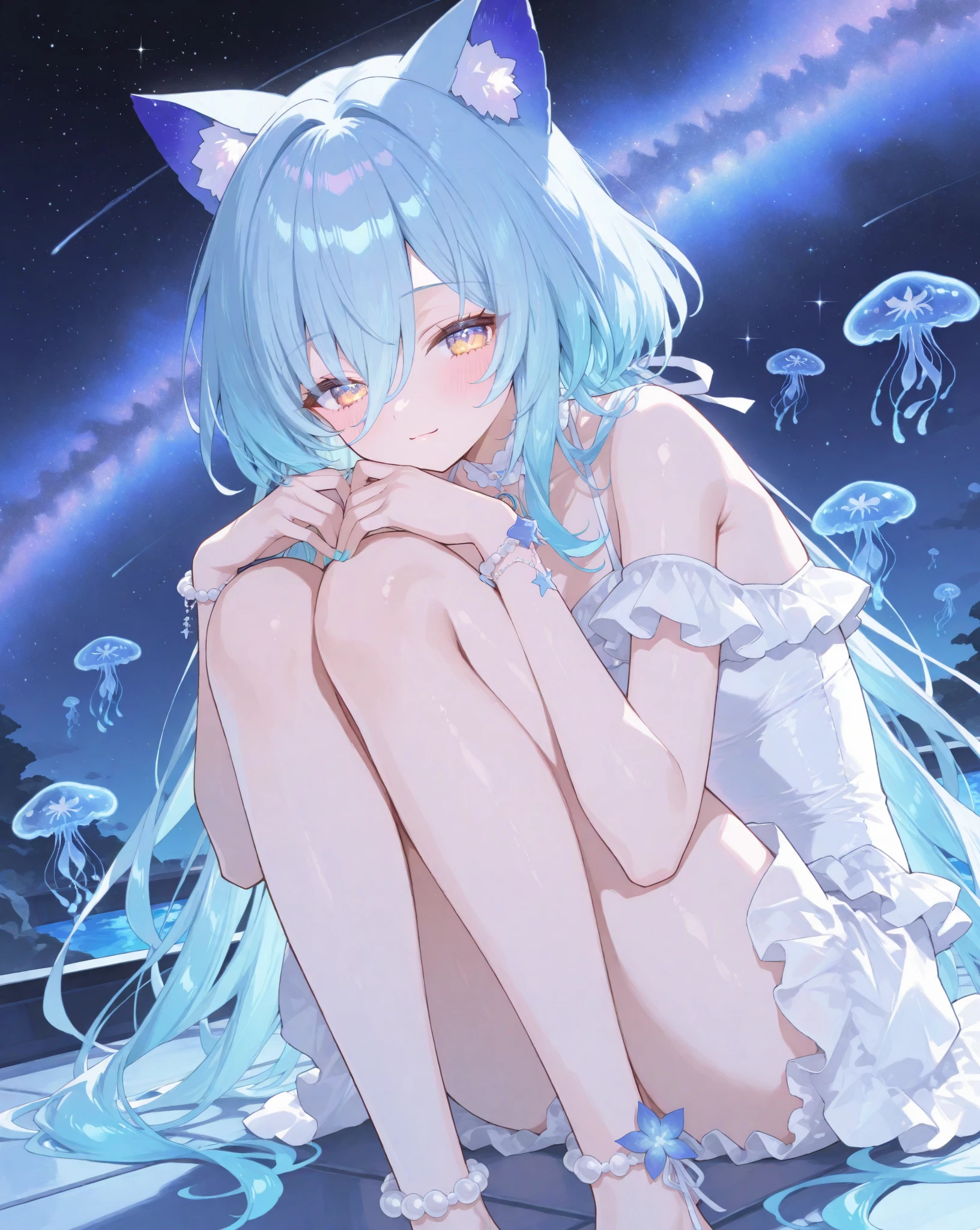 (((巨作))),(((Best Quality))),((A highly detailed)),(illustration),(dynamic angle), ((floating)),(color),((ldisheveled hair)), (独奏),(1girl), ((Small_breasts)), (((Detailed structure))),((Beautiful detailed face)),collar,bare shoulders,  White hair, ((Colorful hair)),((streaked hair)), Beautiful Detailed Eyes,(colourful, Gradient Eyes),(((colorful eyes))), (((Colorful background))),(((high saturation))),(((Surrounded by colored spots))),(((Surrounded by a colored dot))),Colorful bubble,((Bright.))