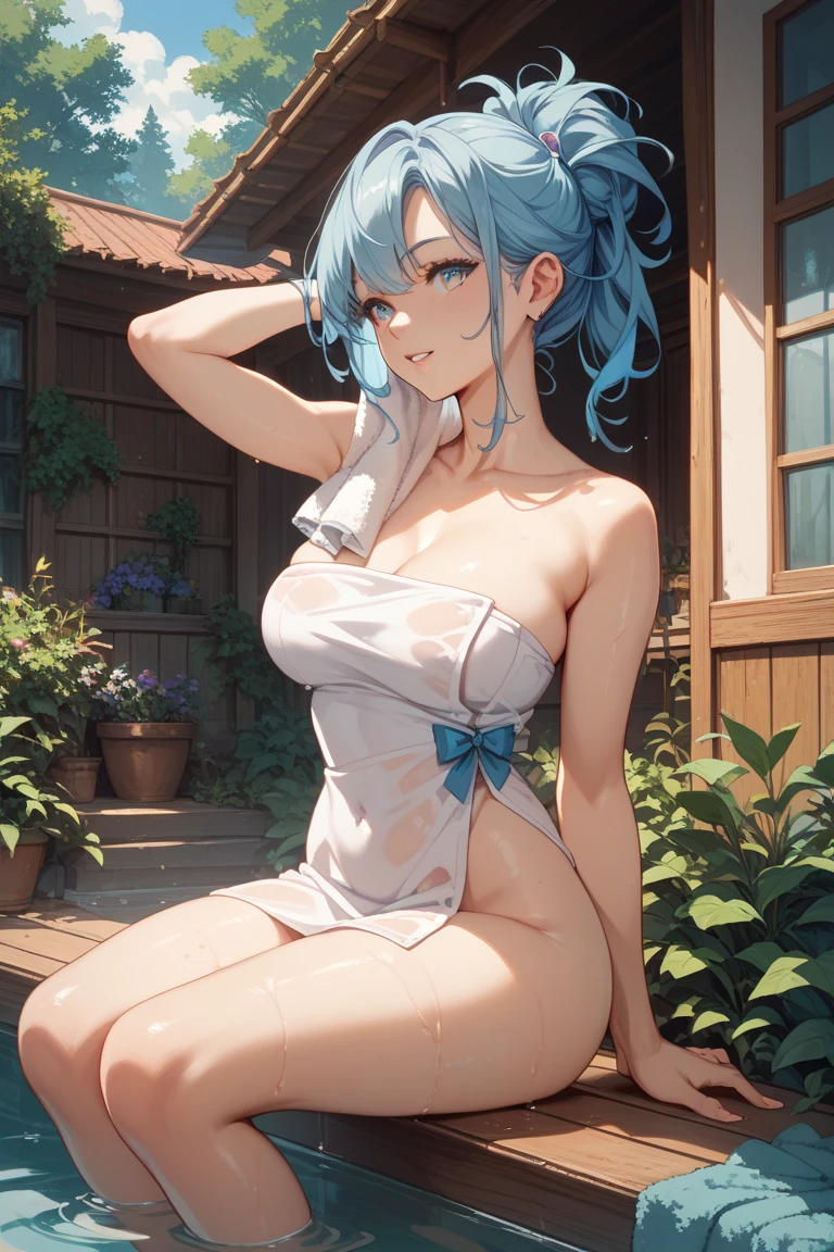 Cornflower art, dreamy, (masterpiece, top quality, perfect anatomy, beautiful face, realistic, super detailed, 1 girl, 18 ears senile, solo, depth of field, canon 24mm lens, f1.4, cute_girl, sailor_ collar, clear facial features, short sleeves, small breasts, slender height, height 150cm, barefoot, double ponytail, bangs, gravure pose, indoor, slouch, Chest gap jungle, blurred background, (Uwabaki: 1.1576)) whole body, clear liquid dripping from the crotch, the front of the shirt is exposed, breasts are visible, transparent bra, light blue striped buns, erotic, , NSFW movie, hentai,
