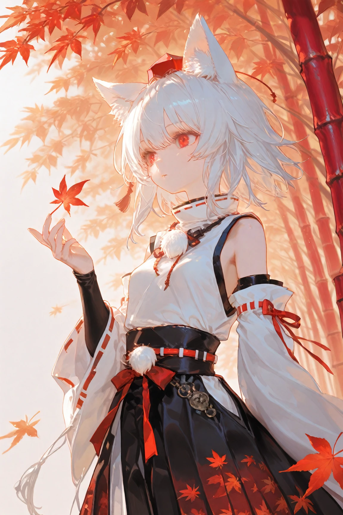 Highest quality, masterpiece,Gray Hair, Red eyes,White clothes, look up, Crawl,hair,Fair skin,Side braid, Dosmix, Screaming Fangs, In the forest lake, Gothic art, Psychedelic Art, Corrupted data, 3D reflection, Pixelated Stretch, Demonic humanoids, Multi-layer artwork, digital art masterpiece, intricate colorful masterpiece, eerie art style, Amazing artwork