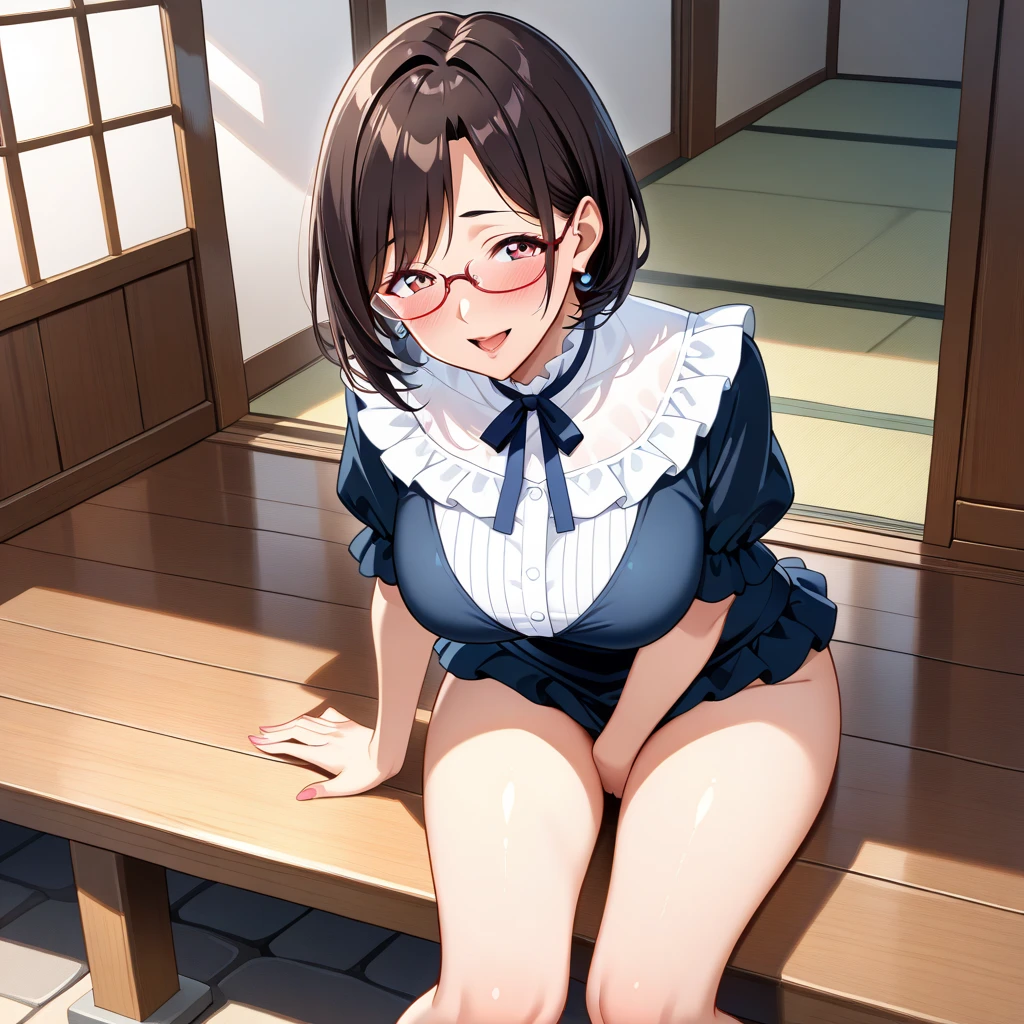 [[anime styled]],[[digitalart]],masterpiece,best quality,high resolution,Tomomi_Xijing,black hair,Short hair,Hair Ribbon,red eyes,midium build,NSFW,1girl in,solo,((sitting on the chair,reclining)),(Portrait),pussy focus,from below,short torso,Perfect Lighting,topless,((nude,nipples,green panties)),cameltoe,smile,(underwear:1.2), (strong light),((brighten the subject)),blush,spread legs, break background classroom,