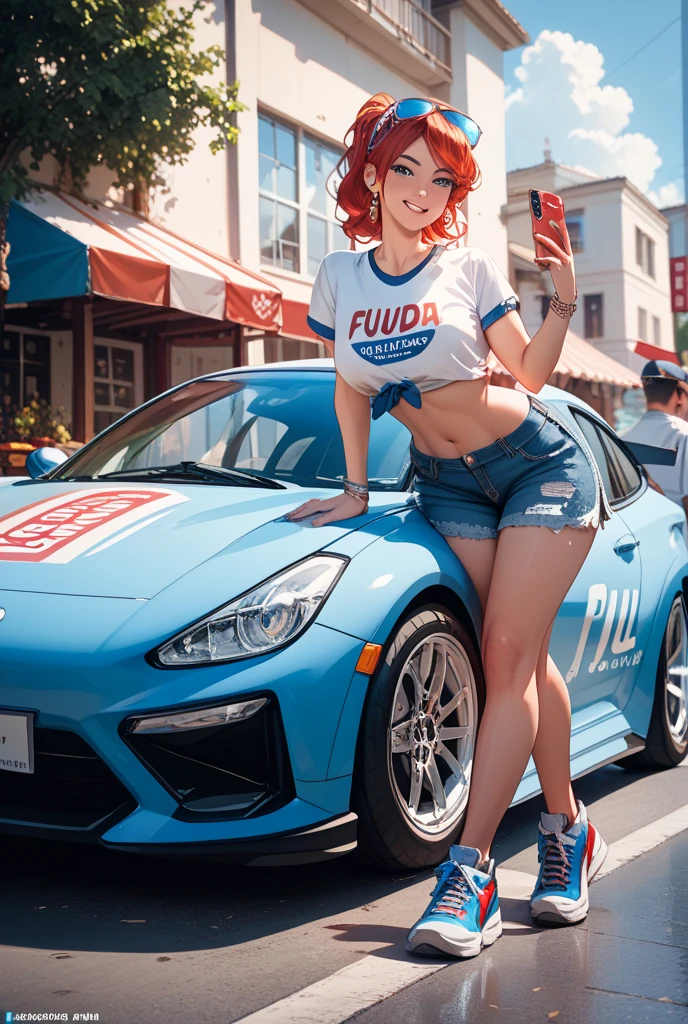 (best quality,4k,8k,highres,masterpiece:1.2),ultra-detailed, College Girl walking around college campus, wide hips, strutting her stuff, Smiling and laughing, Flirting with the viewer, HDR, 8k, absurdres, cinestill 800, sharp focus, add_detail:3 (solo woman) anime Villainess