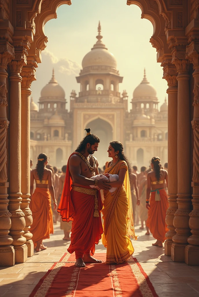 Lord Shri ram and sita walking in ayodhya city
