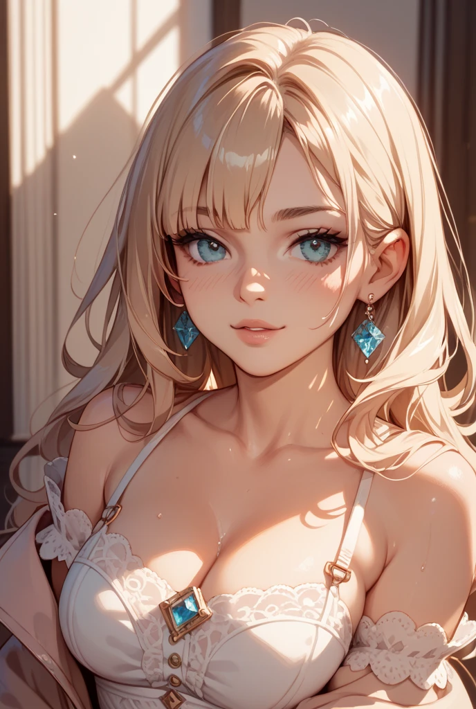 portrait, realistic, blue eyes, blonde hair, big breast, 4k resolution, high quality cg, beautiful cg, soft light,