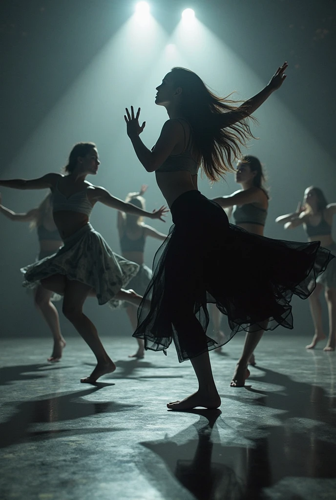 Generate an image of a backlit dance-only stage