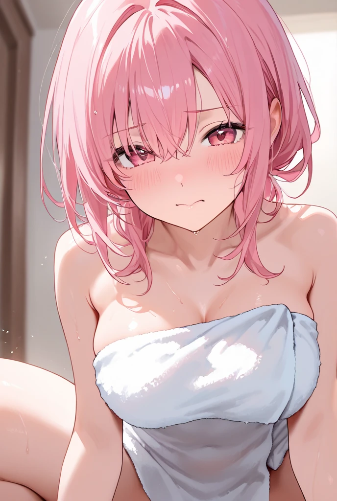 absurderes、masterpiece、top-quality、realisitic、Hyper-detailing、(skin gloss、Sweatiness:1.4)、(Angle from directly above)、(One Woman、Englishman、japanes、),独奏、(Light pink bra、Light pink panties)、long、Gray eyes、(Thigh:0.5)、动态照明、hight resolution、foco nítido、depth of fields、((D Cup Breasts、very slender body、thin neck、skinny thigh)),((Facing the viewer、bent at the knees、Put your hands on the ground、Staring at the viewer)),((Open your mouth vertically、Stick out your tongue、red blush、Embarrassed expression))、(Focus on the face、Background blur)、(inside in room),