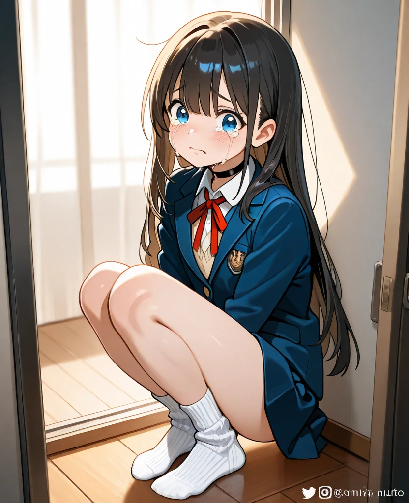 ((masterpiece, Highest quality, High resolution, 超High resolution, Pixel Perfect, Written boundary depth, 4K, RTTX 10.0, Human Development Report))), 1 Girl, single, alone, beauty、View the whole body、 ((Long Hair, Short Liuhai, Reddish brown hair)), ((blue eyes, Beautiful eyelashes, Realistic eyes)), ((Detailed face, blush:1.2)), ((Smooth texture:0.75, Vibrant Texture:0.65, Vibrant:1.1, Anime CG Style)), Medium chest, Perfect body, smile, attractive way to sit, Brewing tea in a teapot, (The wind makes my hair flutter,Bare shoulders、Expose your breasts) , It snows heavily at night、(((Showing panties:1.3)))、M-shaped legs:1.4 Highest, masterpiece, High resolution, (Head to toe full body view), front, frontComposition from slightly below, Symmetric, Tall 18 year old girl, alone, (Head to toe), (Small breasts), Unkempt brown hair,(White luxury lingerie), (Sit with your legs apart), (Crouching pose), (A composition showing white panties), (Her legs were spread、I see your white pants.), (I was made to sit on the floor with my legs spread...),((((M-shaped legs:1.4))))
, Thin legs, A very beautiful and tall 18 year old girl, (No shoes), blush, Shy big eyes, looking at the camera, (((blazer uniform, Checkered Pleated Skirt)))、((Vulgarity)),
