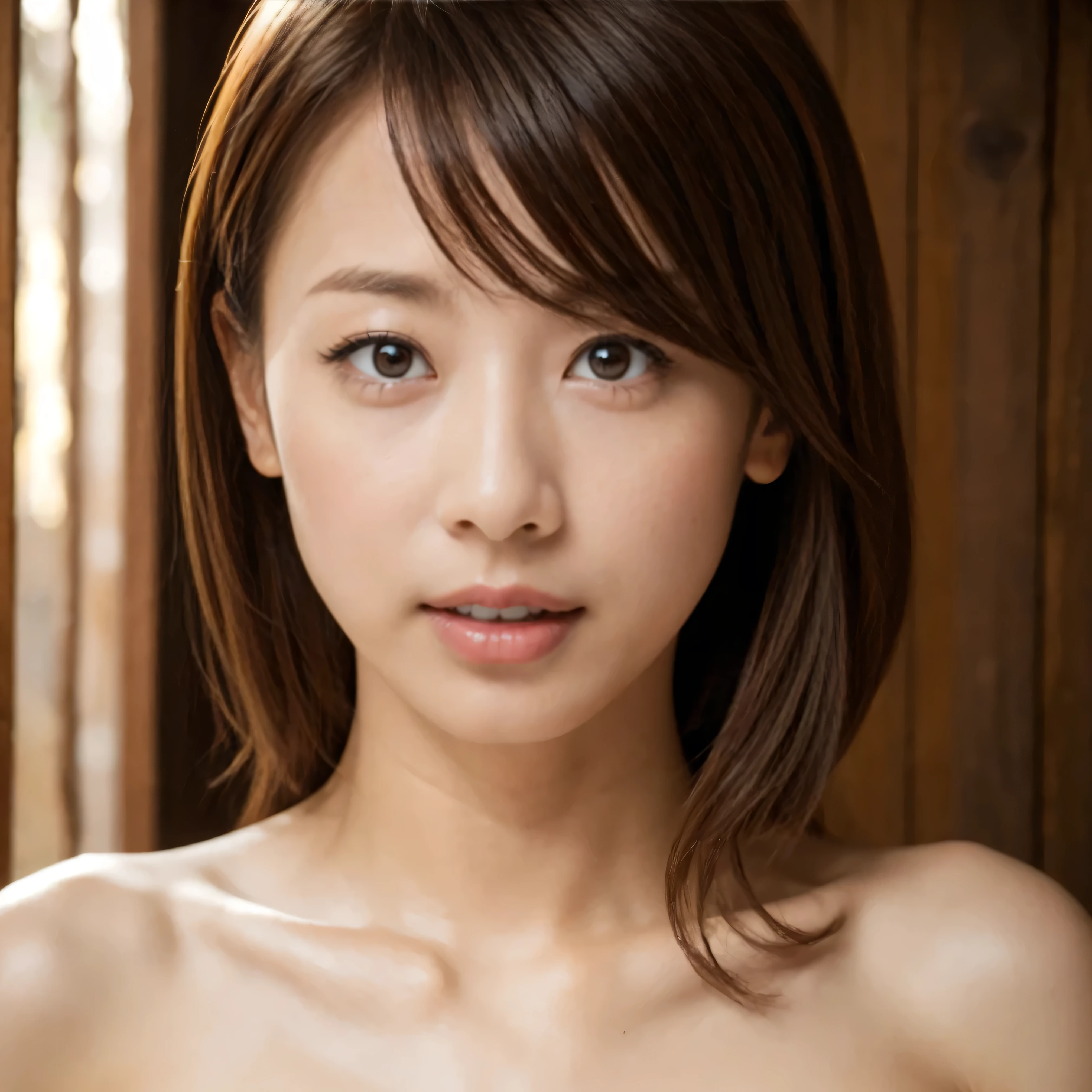 Cute Japan Mature Woman, Brown Hair,Perfect Skin,Cute seductive smile, ((nude)),whole body,Big Breasts, pubic hair,Cute Face,Cute expression, 4Split Screen