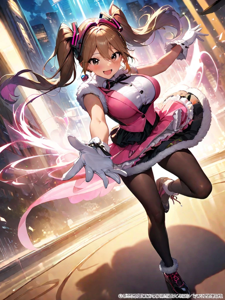 Extreme detail,masterpiece,futuristic city,girl with (energy shield):1.3,tight-fitting bodysuit,protecting herself from danger,using shield in battle,futuristic buildings,flying cars,shield growing brighter,repelling invader