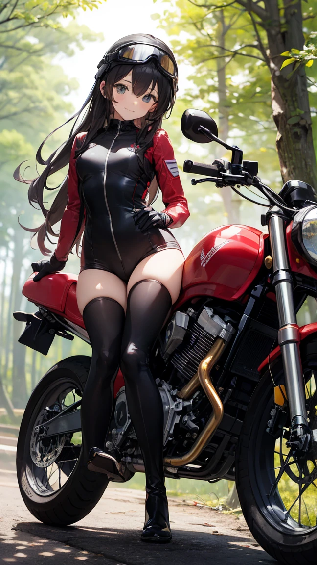 nsfw、(masterpiece, Highest quality, Super detailed:1.3), Perfect composition, 4K, (Very detailed, Super detailed), Bikini Swimwear、Horizontal striped swimsuit、sneakers, High resolution, 8k Texture, Attention to detail, Very detailed肌の質感, Magnificent details, High Sharpness, One girl, (Fine grain:1.3), (25-year-old woman:1.3),(Fully cowled motorcycle)、((Ride a motorcycle:1.3))、View Viewer、smile、Nipple swelling