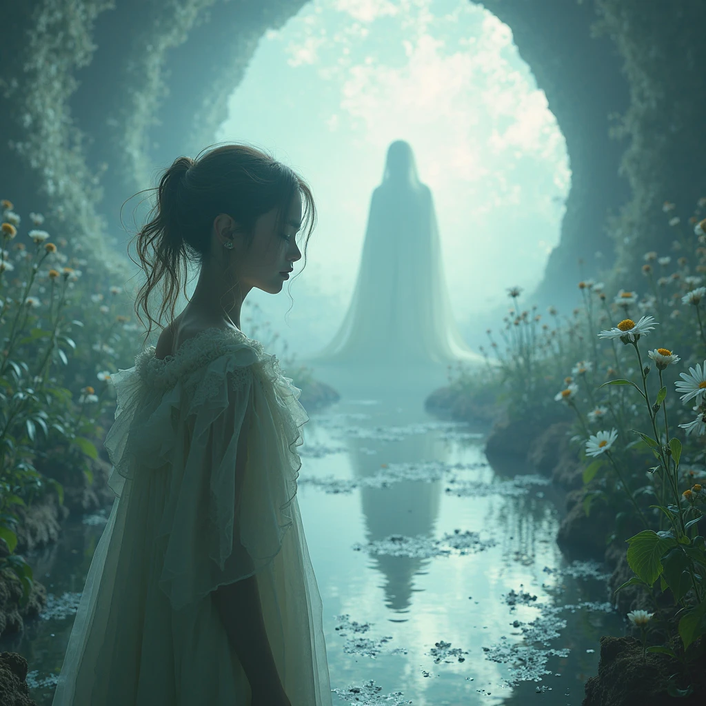 Couple, Sick girl in bed, Worried boy, in Magical Forest, 3D, anime, Artistic masterpieces
